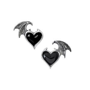 Winged Black Heart Earrings Alchemy Gothic Blacksoul stud earrings Made in UK